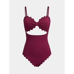 Cupshe‎ Womens One Piece Swimsuit Cutout Scalloped Textured Burgundy